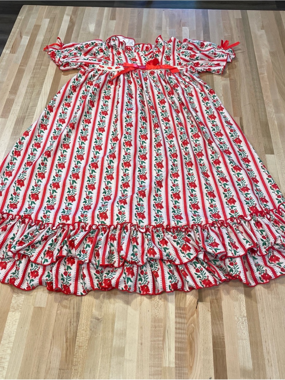 Girls' Red & White Floral Ruffle Nightgown with Bow The Nutcracker Ballet Line